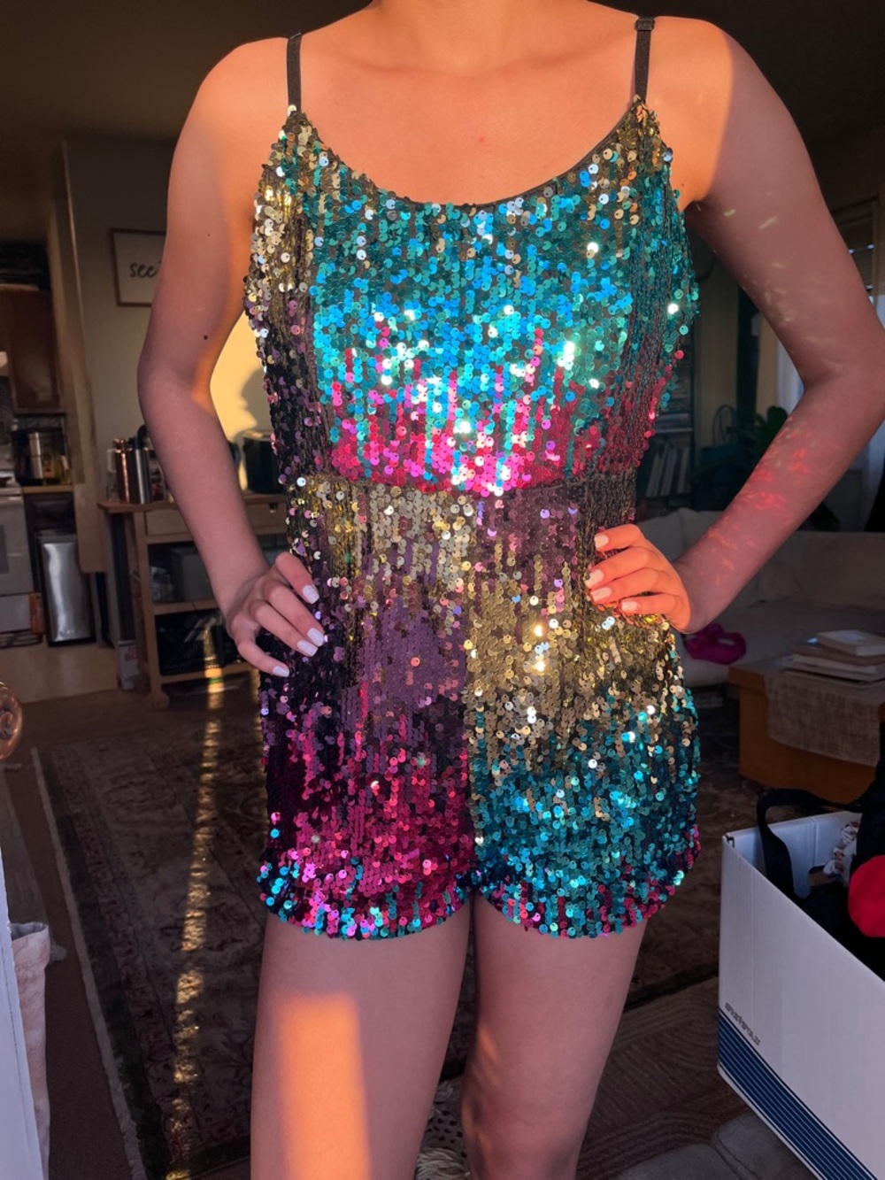 Sequin Ombre Romper in Teal, Pink & Gold